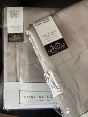 Anne de Solène Paris Calliope King Fitted Sheet and 2 King Pillowcases Set Beige